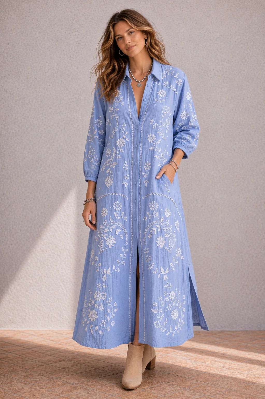 Azure & Indigo Feather Shirt Dress Chambray