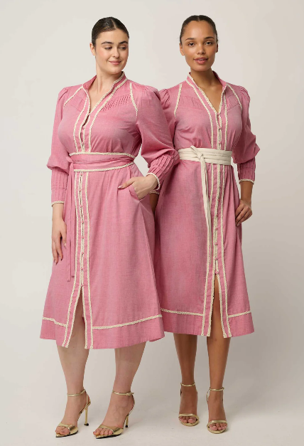 Once Was - Isla Cotton Chambray Trim Detail Dress / Blush
