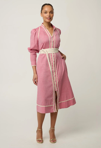 Once Was - Isla Cotton Chambray Trim Detail Dress / Blush