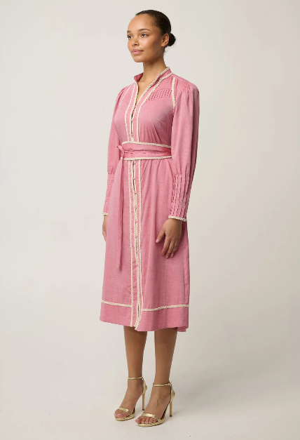 Once Was - Isla Cotton Chambray Trim Detail Dress / Blush