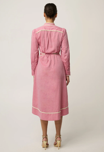 Once Was - Isla Cotton Chambray Trim Detail Dress / Blush