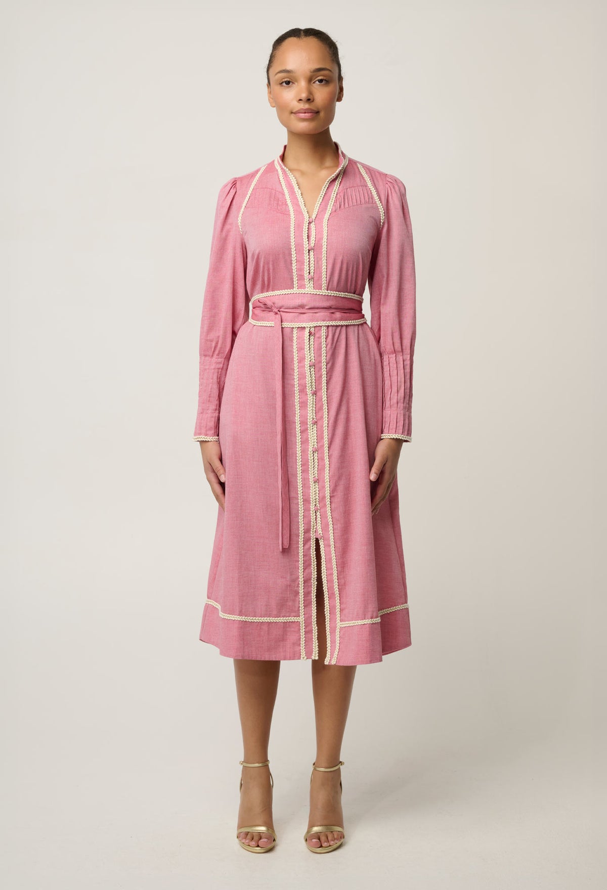 Once Was - Isla Cotton Chambray Trim Detail Dress / Blush