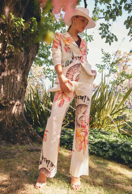 Once Was Kelsey Stretch Linen Pant - Nautilus Bloom