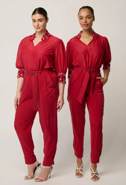 Once Was Trinidad Streatch Cupro Button Calf Pant - Dahlia Red