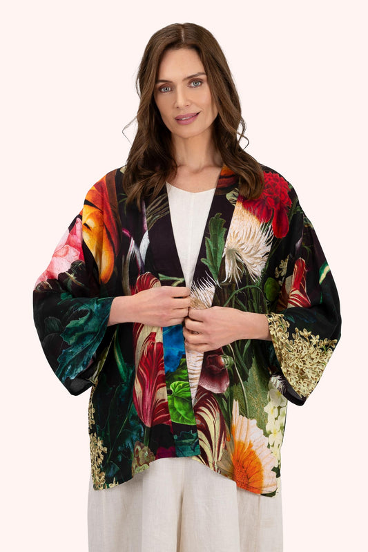 Powder opulent florals mid length kimono