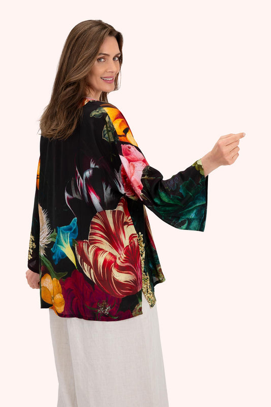 Powder opulent florals mid length kimono