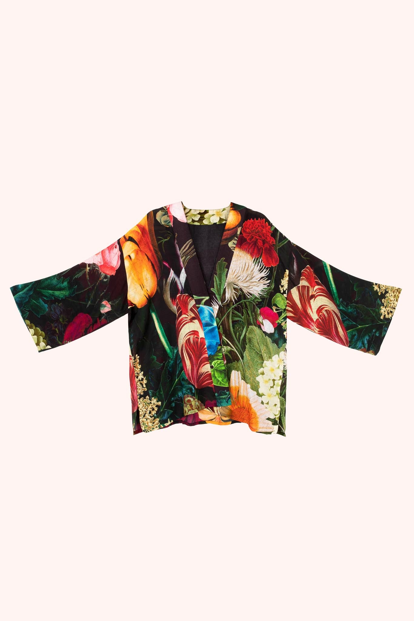 Powder opulent florals mid length kimono