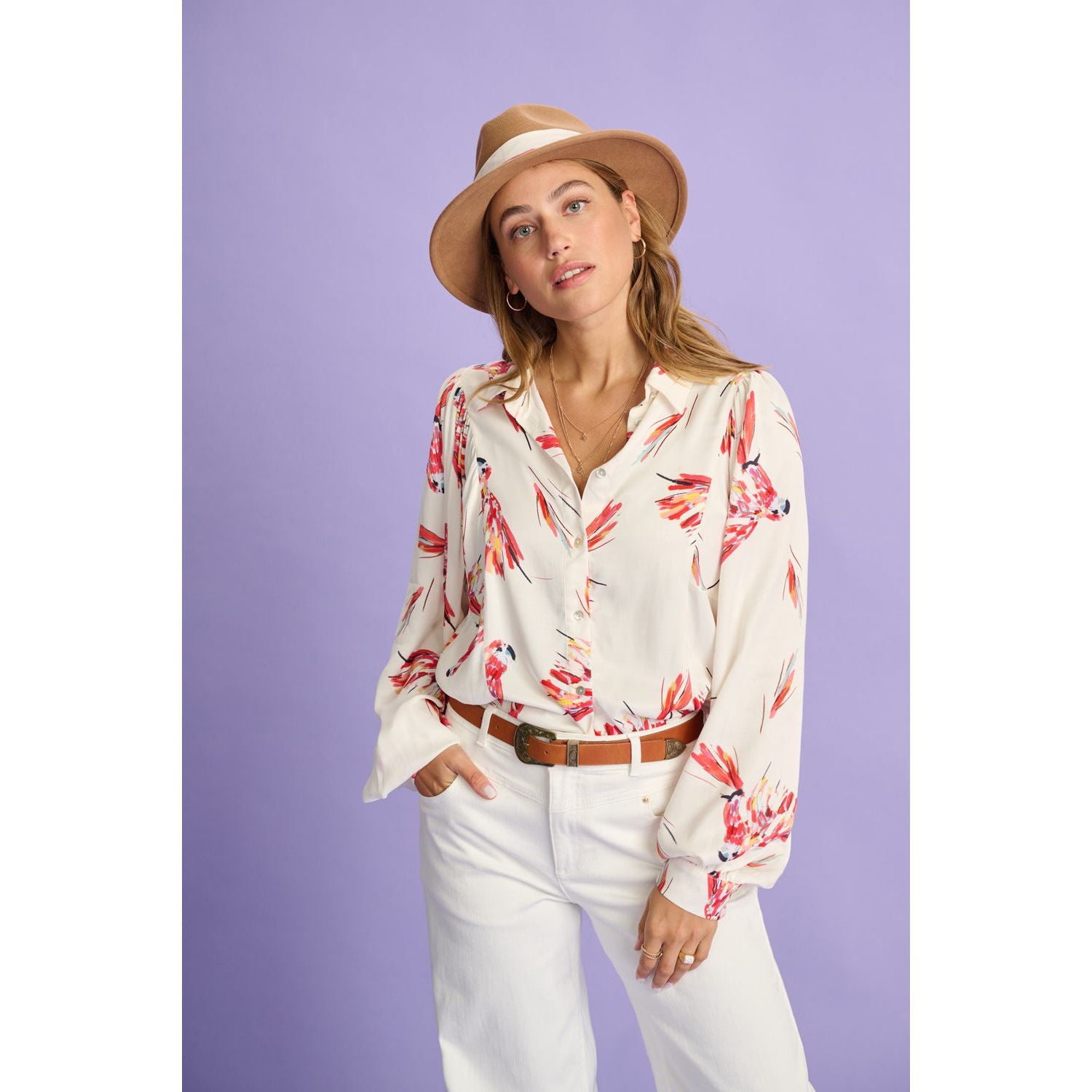 POM Parrots Ecru Blouse