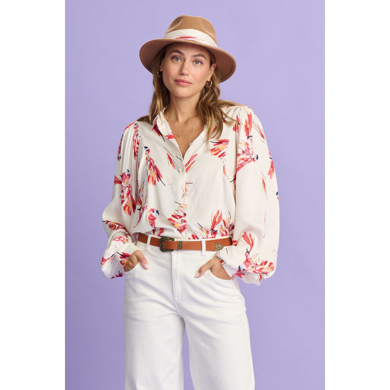 POM Parrots Ecru Blouse