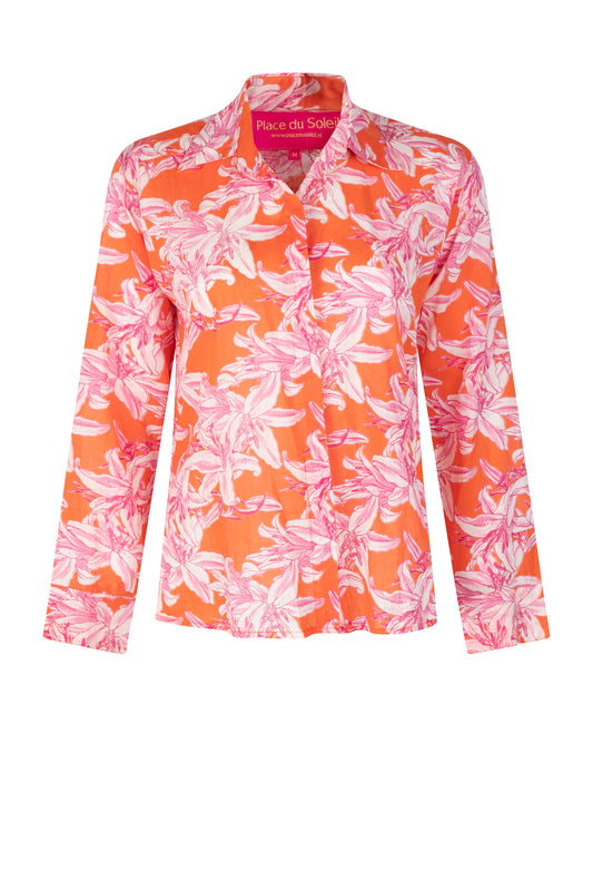 Place Du Soleil Orange White Lelies Blouse Multi