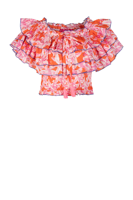 Place Du Soleil Orange Rosa Layer Top Cotton Multi