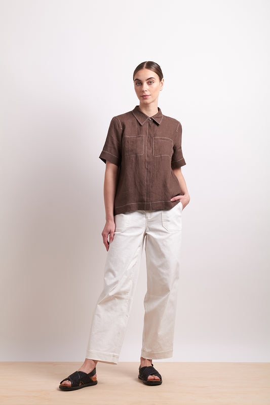 Neris Cocoa In Contrast Shirt