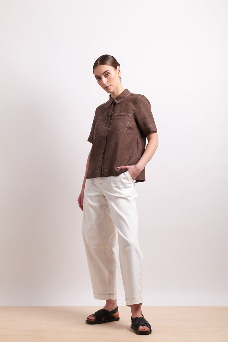 Neris Cocoa In Contrast Shirt