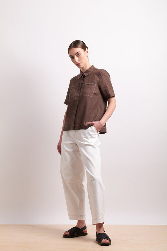 Neris Cocoa In Contrast Shirt