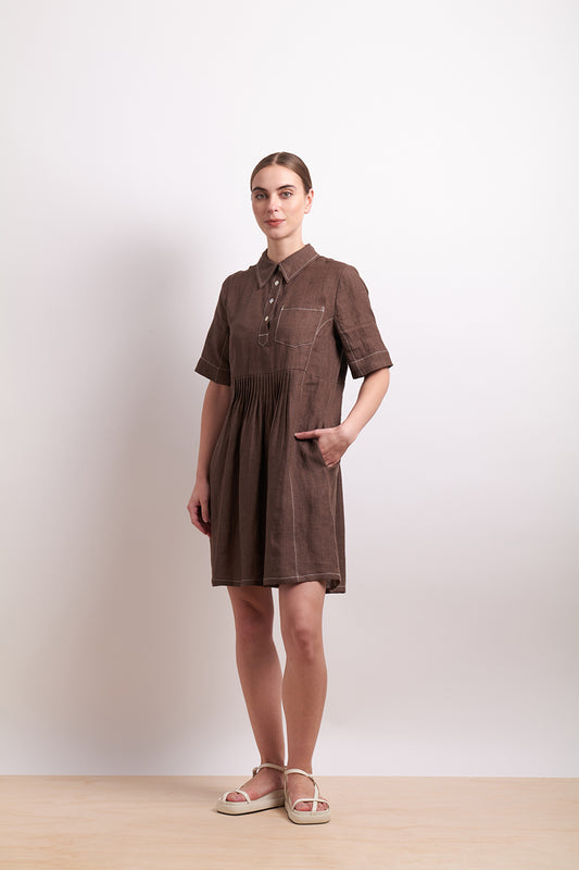 Neris Cocoa In Contrast Dress
