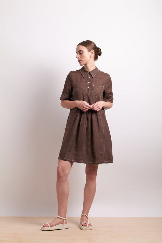 Neris Cocoa In Contrast Dress