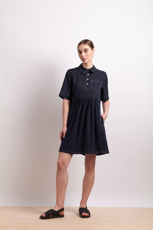 Neris Indigo In Contrast Dress
