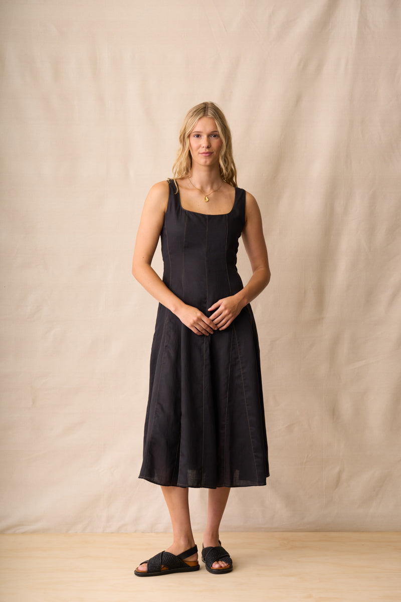 Neris Margaux Dress Sesame & Ombre Blue