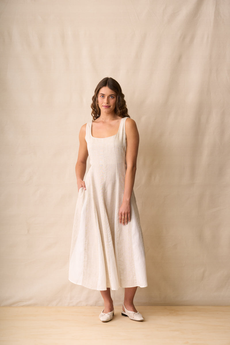 Neris Margaux Dress Sesame & Ombre Blue