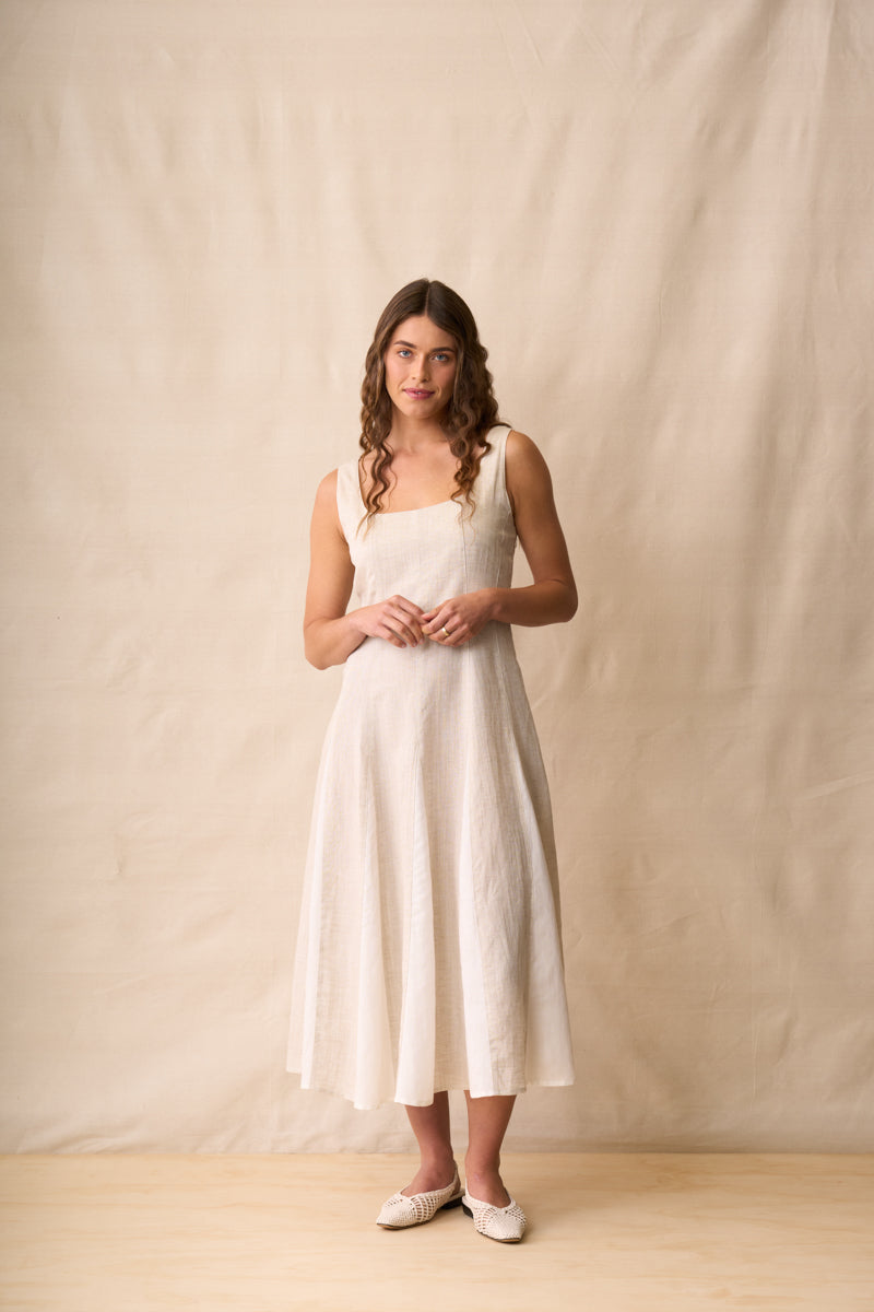 Neris Margaux Dress Sesame & Ombre Blue