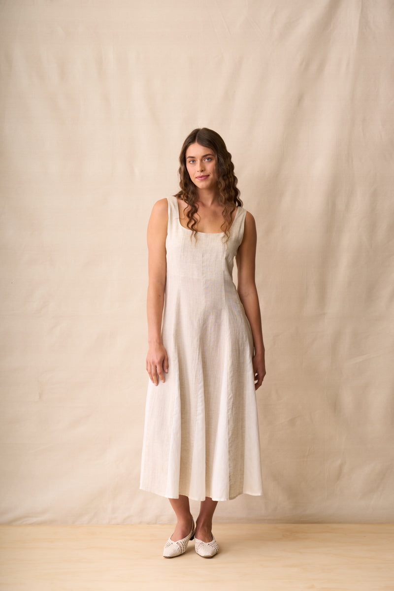 Neris Margaux Dress Sesame & Ombre Blue