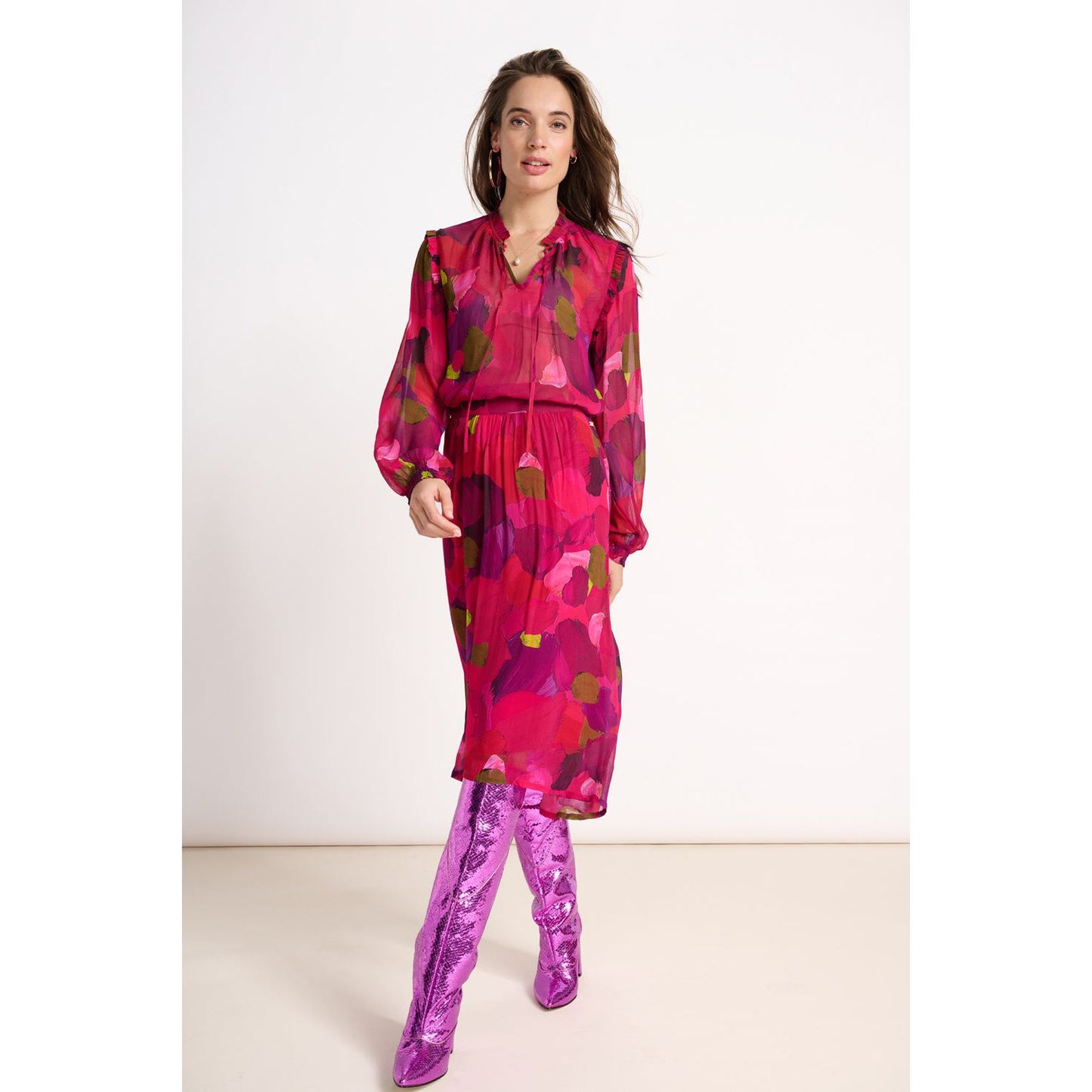 POM Skirt Brushwork Firey Pink