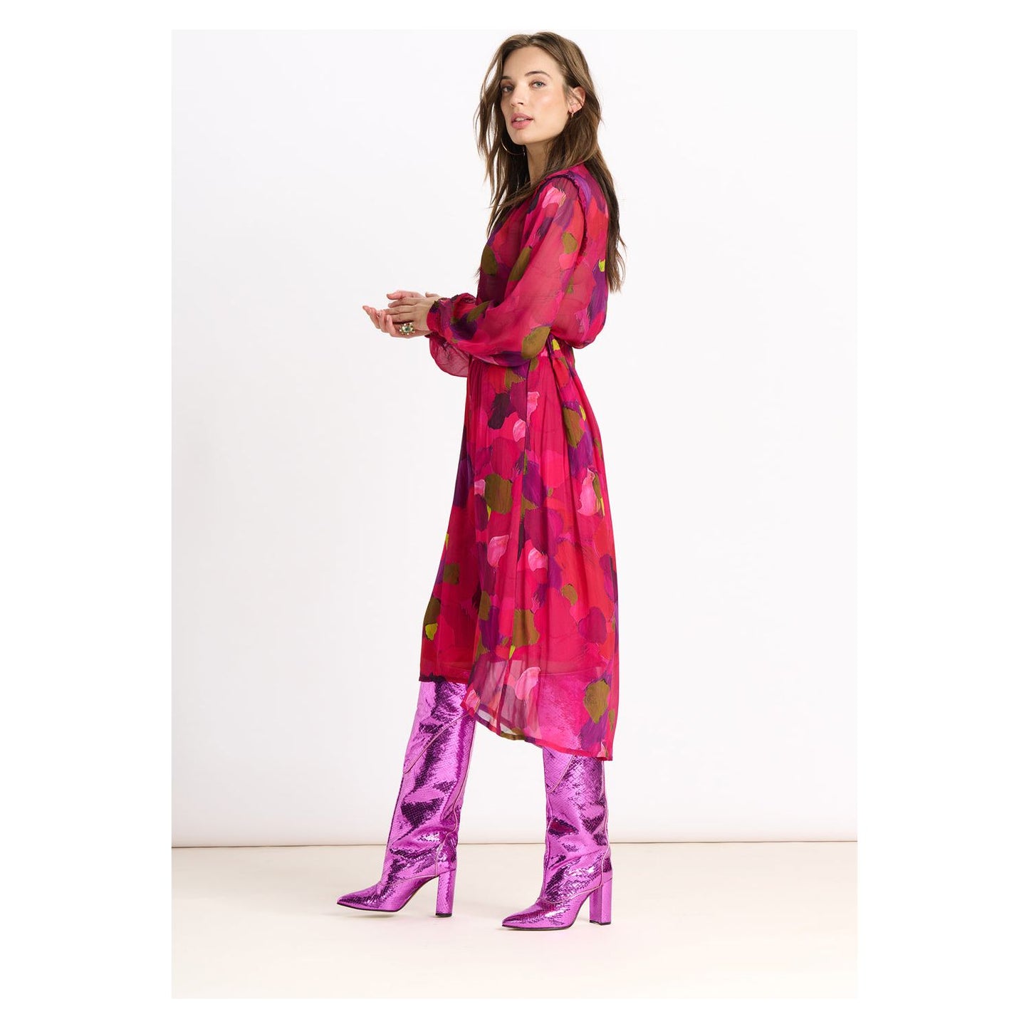 POM Skirt Brushwork Firey Pink