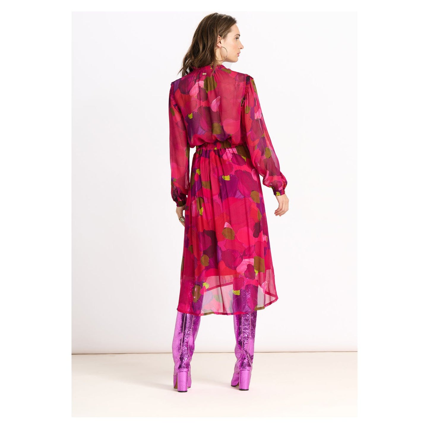 POM Skirt Brushwork Firey Pink
