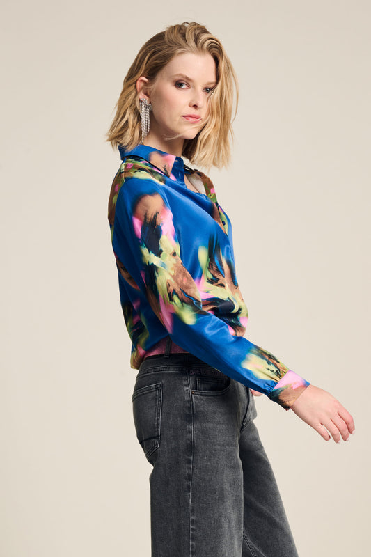 POM Mila Satin Blouse Butterfly Blue