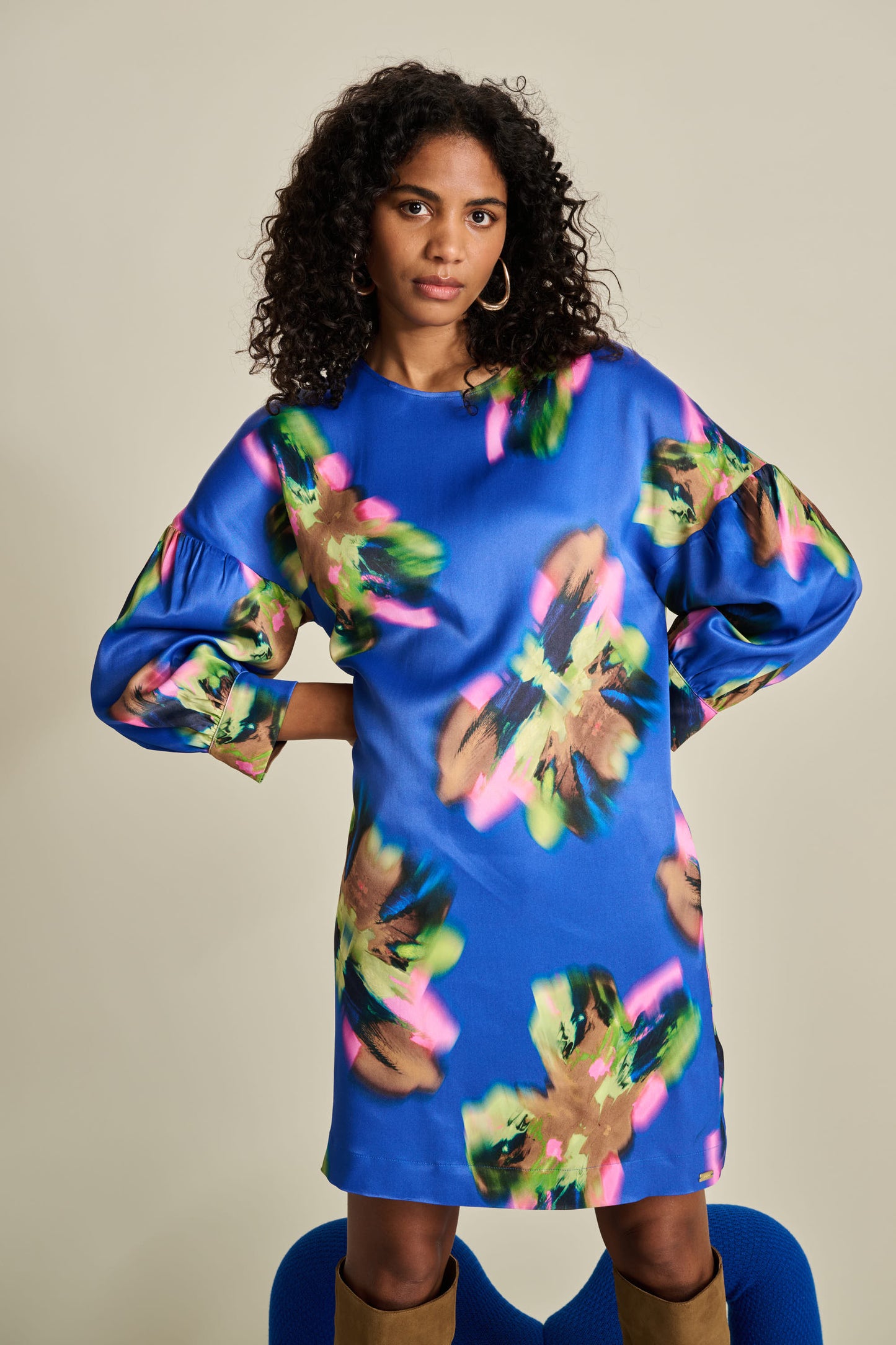POM Butterfly Blue Satin Dress