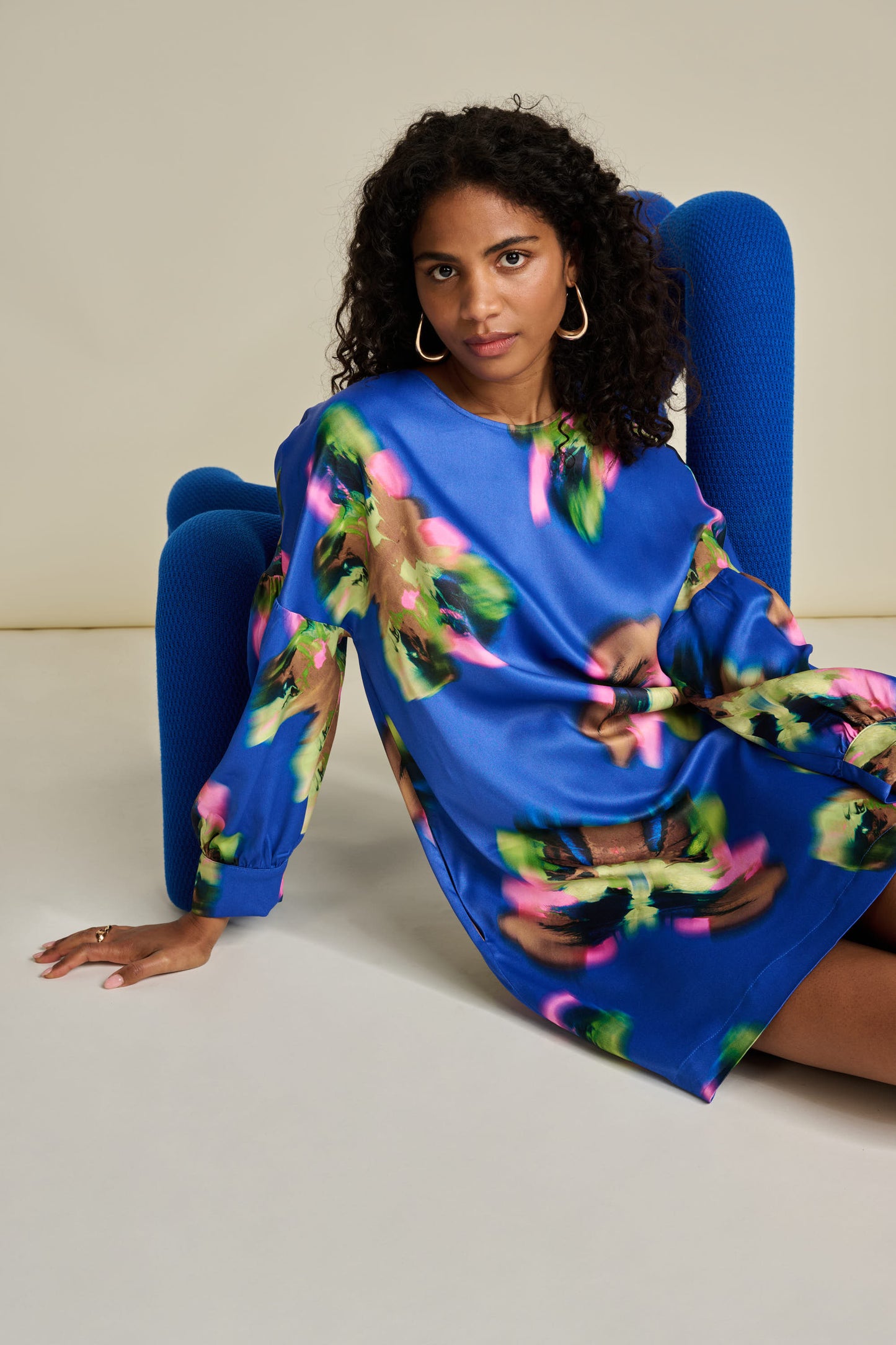 POM Butterfly Blue Satin Dress