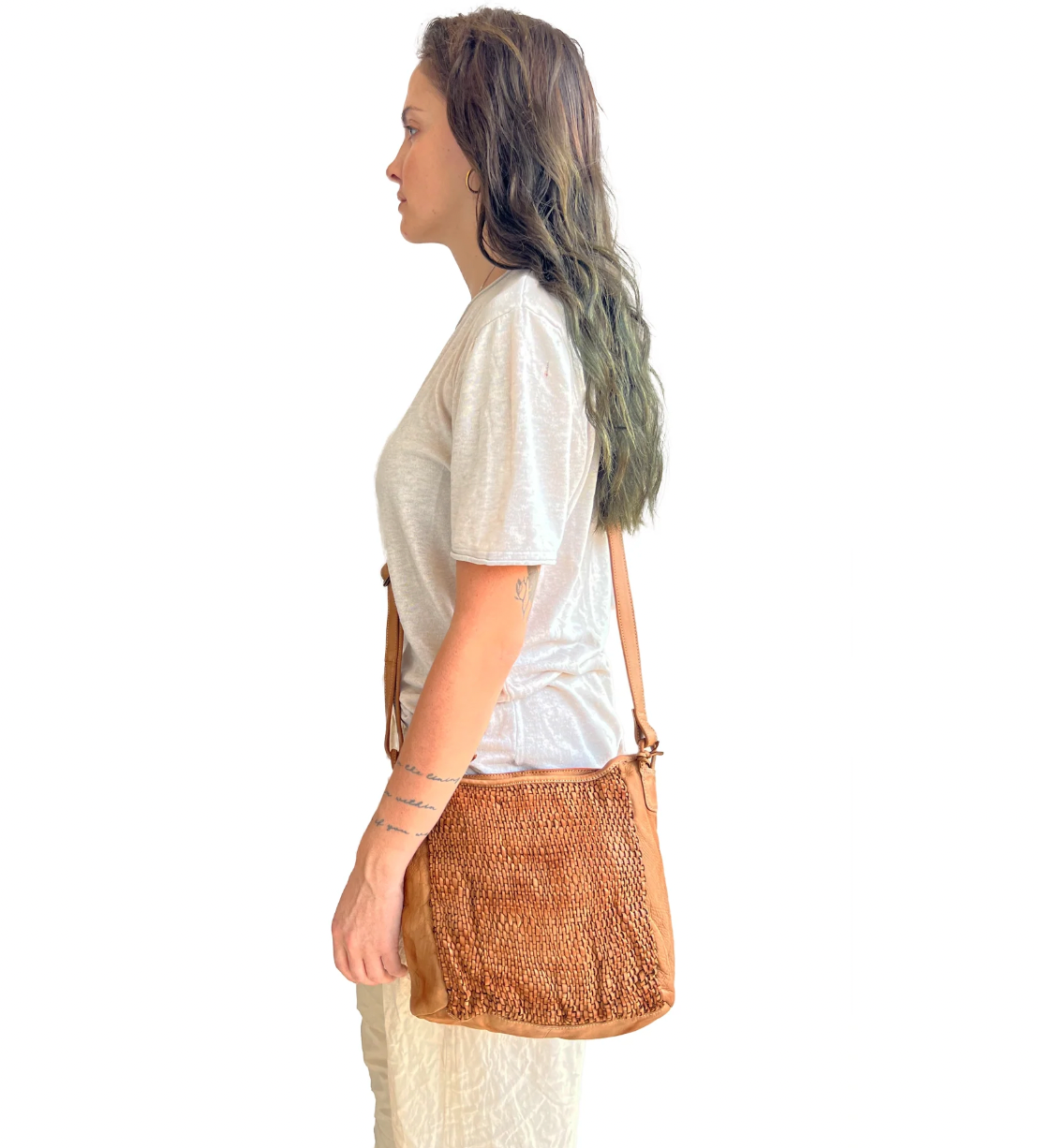 Petra Washed Genuine Leather Handwoven Handbag