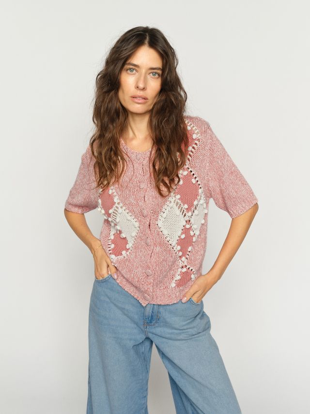 Mos Mosh Elio Knit Cardigan in Peachy