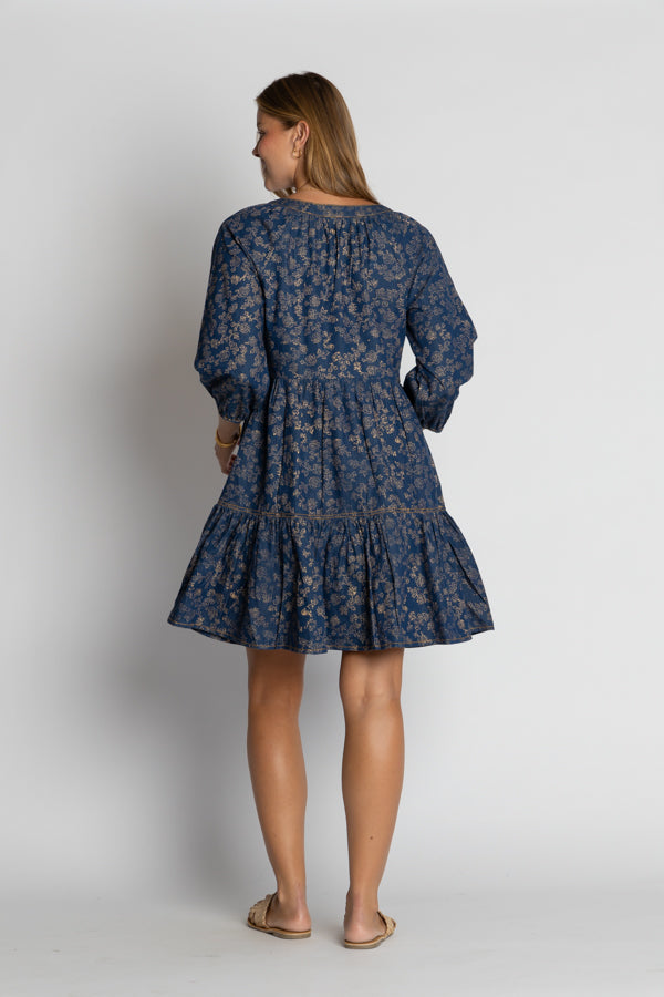 Ibisa Amarillo Tier Dress Gold Print