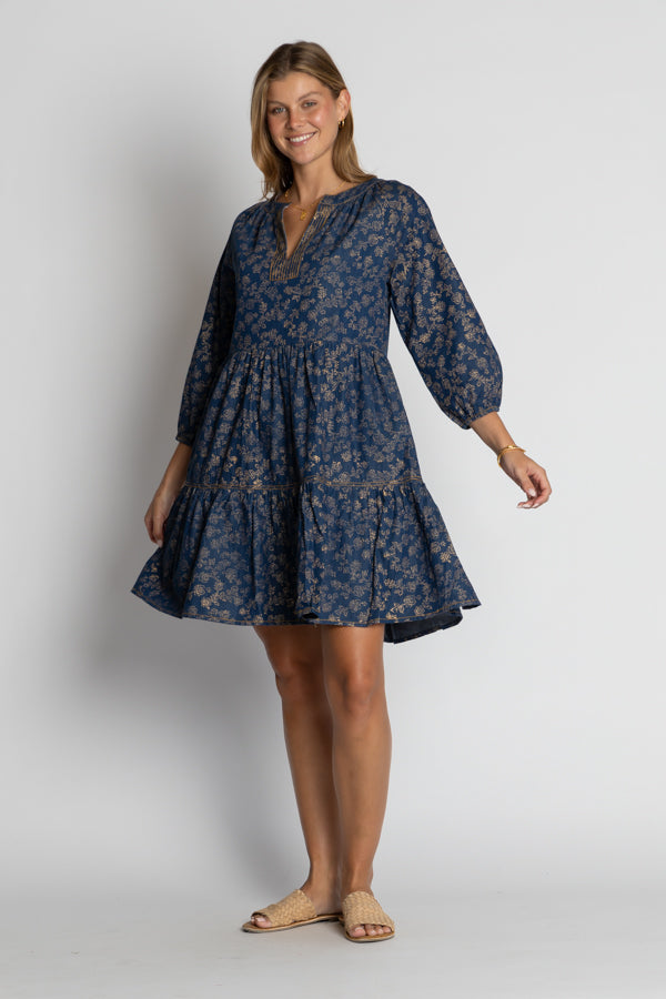 Ibisa Amarillo Tier Dress Gold Print