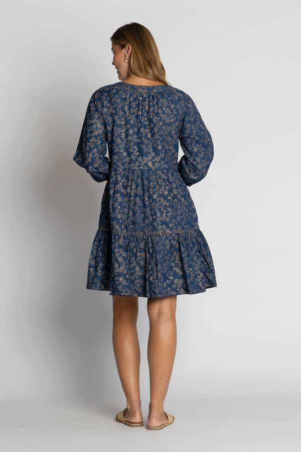 Ibisa Amarillo Tier Dress Gold Print