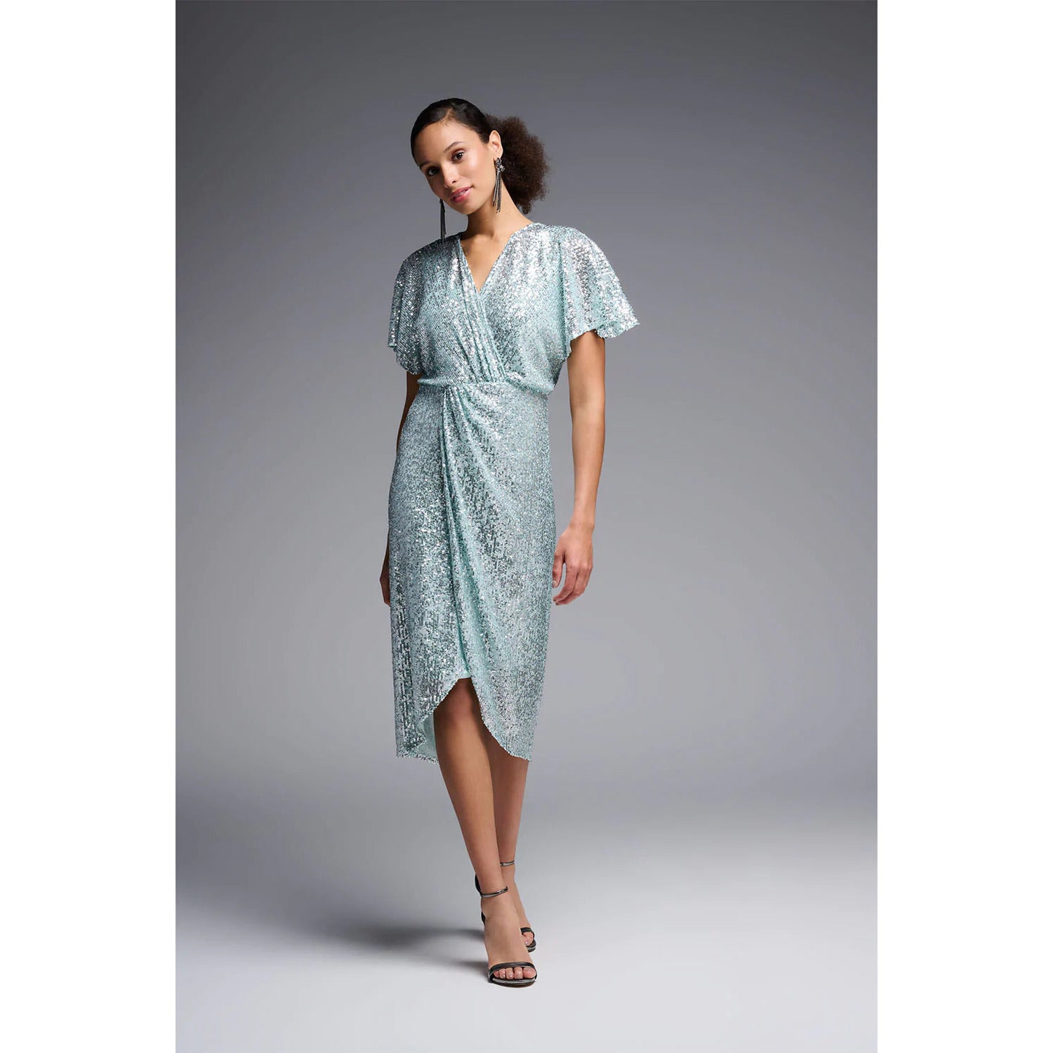 joseph ribkoff silver dress Joseph Ribkoff Metallic Midi Dress