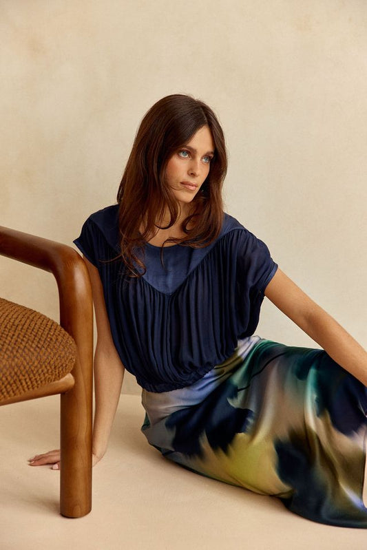 Lauren Vidal Leonie Navy Top