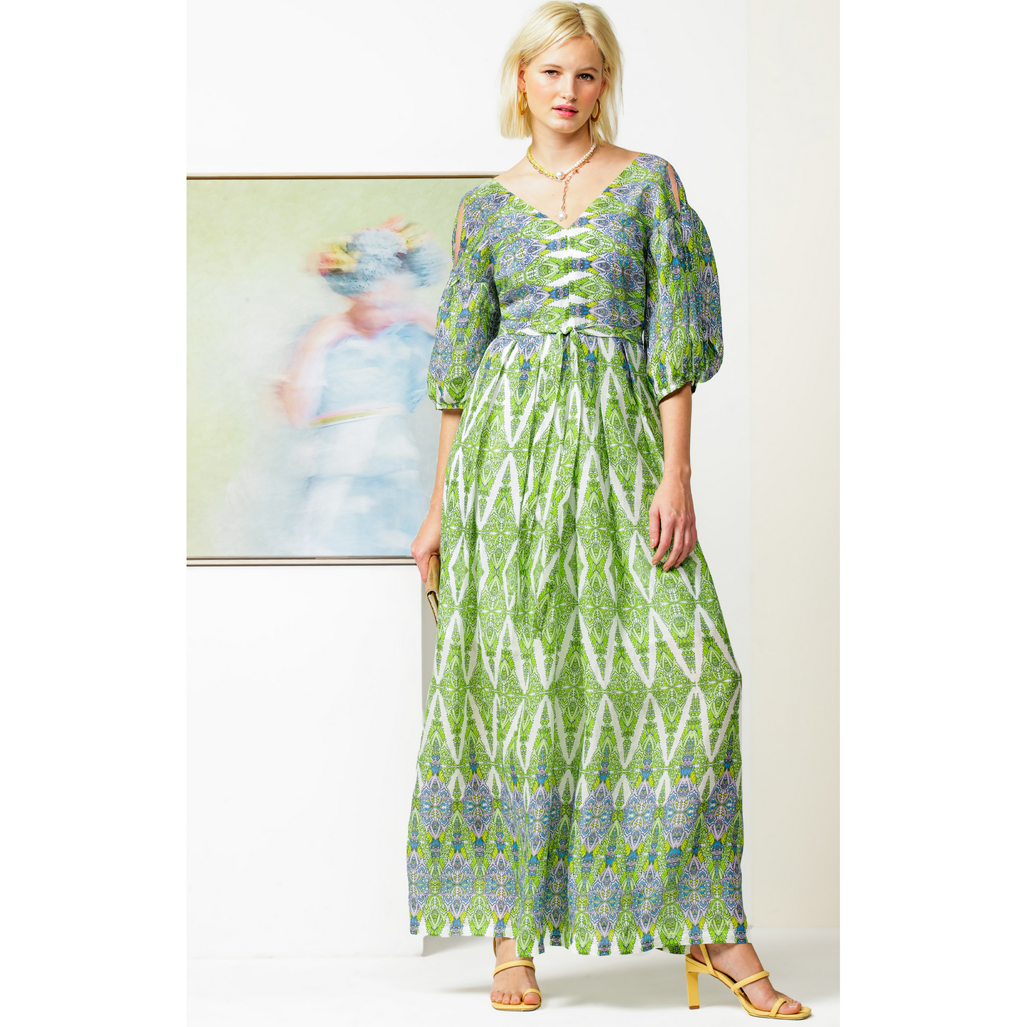 Sacha Drake Dandelion Floats Maxi Dress Lime/Lavender
