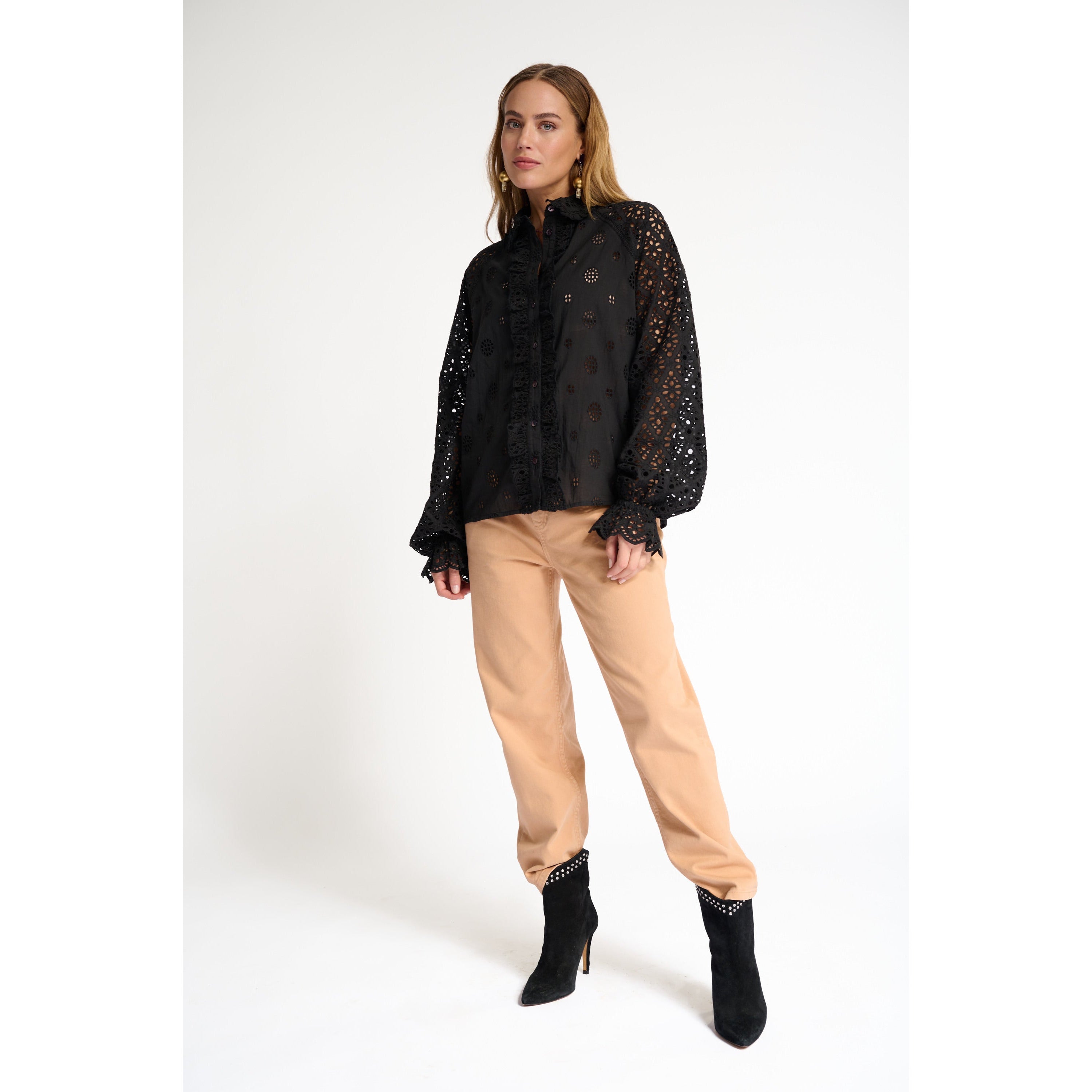 POM Blouse Deep Black Broderie SP6935