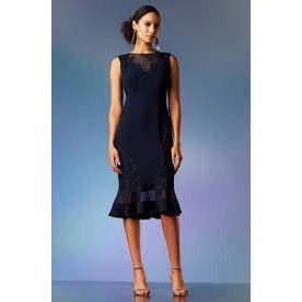 joseph ribkoff navy lace dress Joseph Ribkoff Midnight Blue Guipure Soutache Trumpet Dress 261740 XL